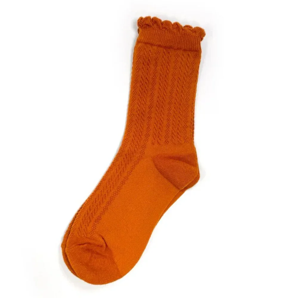 NWT Jane Ribbed Orange Ruffle Crew Socks